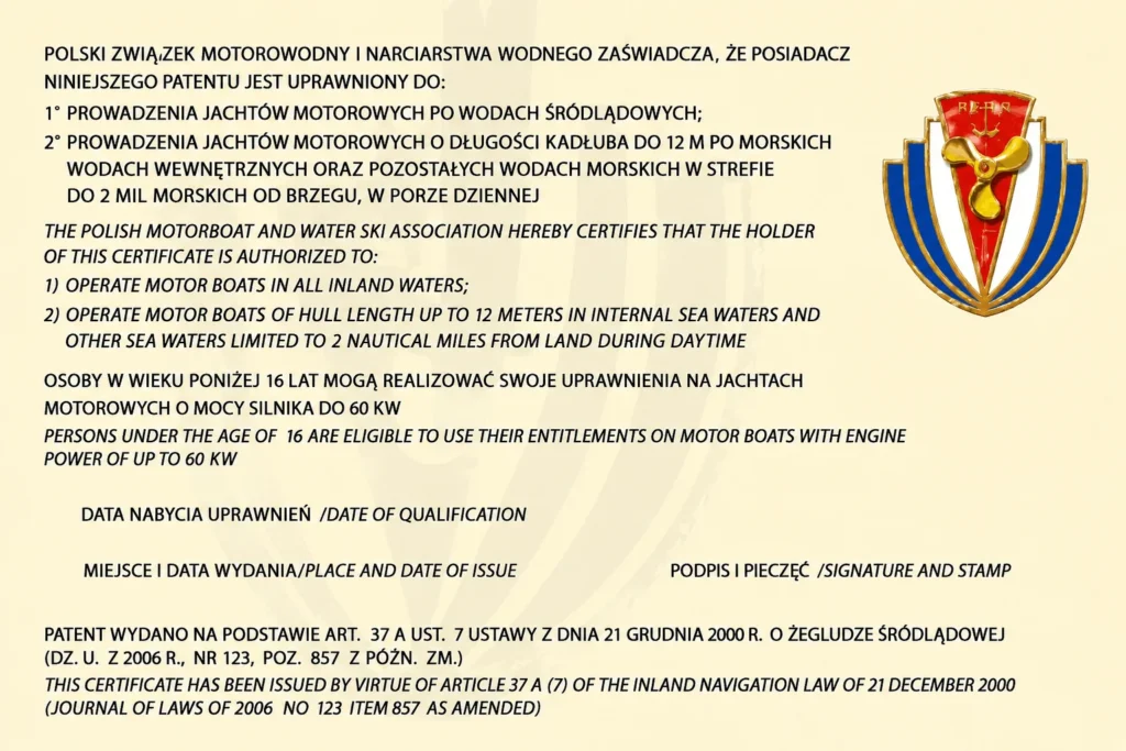 Uprawnienia Patent Sternika Motorowodnego Pzmwinw