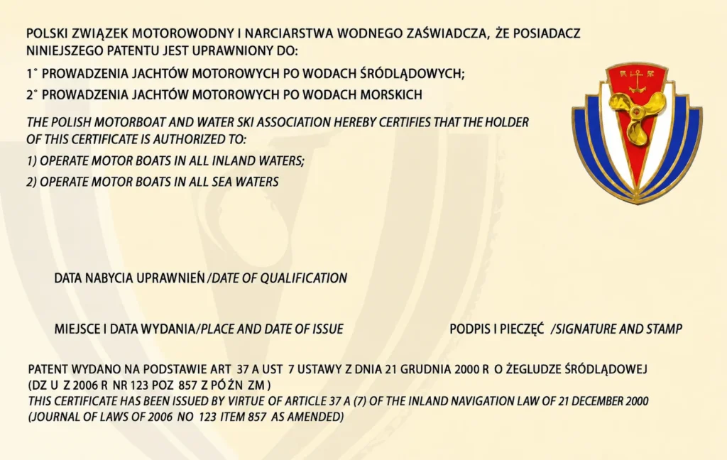Uprawnienia Patent Kapitan Motorowodny Pzmwinw
