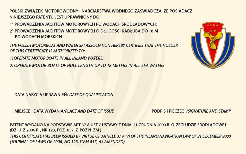Uprawnienia Patent Motorowodnego Sternika Morskiego